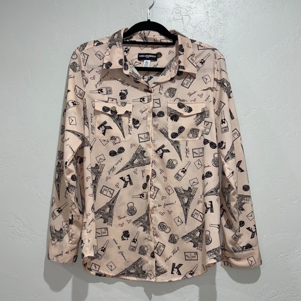 Karl Lagerfeld Tan Fashion Print Blouse
